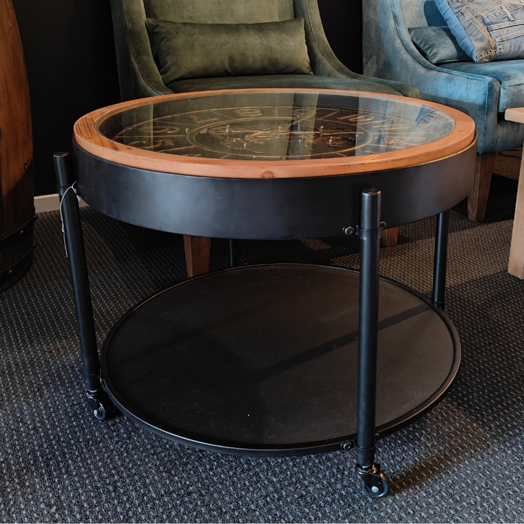 Industrial Round Coffee Table With Clock Top image 1